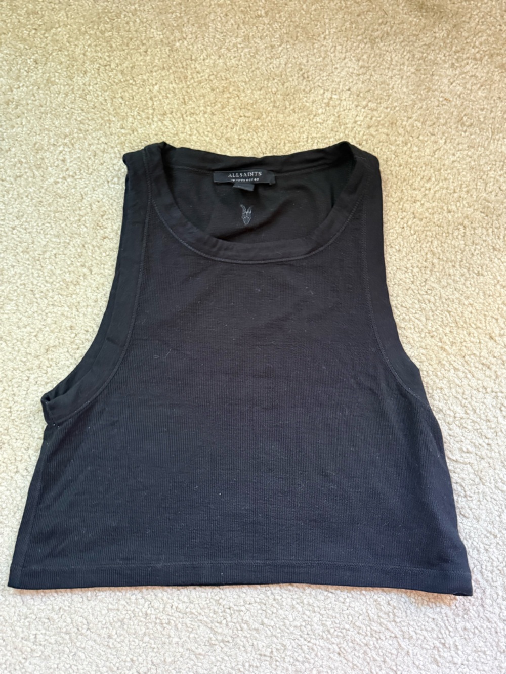 ALLSAINTS Rina Cropped Sleeveless Tank Top In Black Sz UK 12 US 8 Ribbed Chic